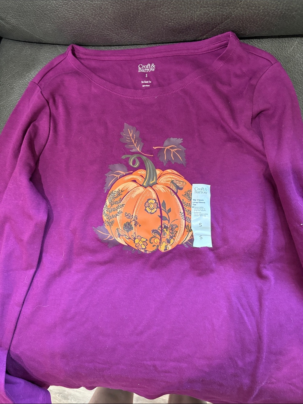 Croft and Barrow plum cotton long sleeve top with pumpkin